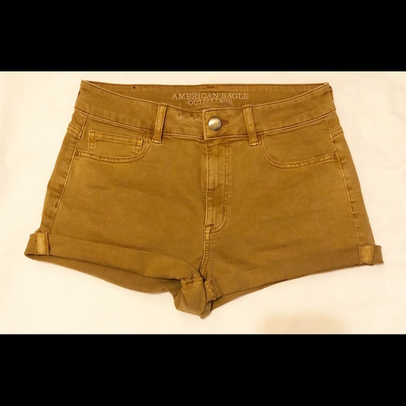 America Eagle Super Super Stretch Mustard Shorts High Rise Shorty Size 8 - Picture 5 of 5